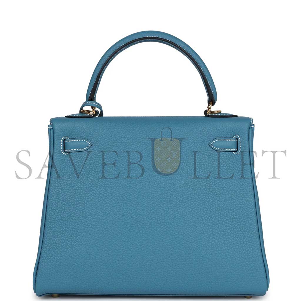 H**mes kelly retourne 25 blue denim rose gold buckle (25*17*7cm)